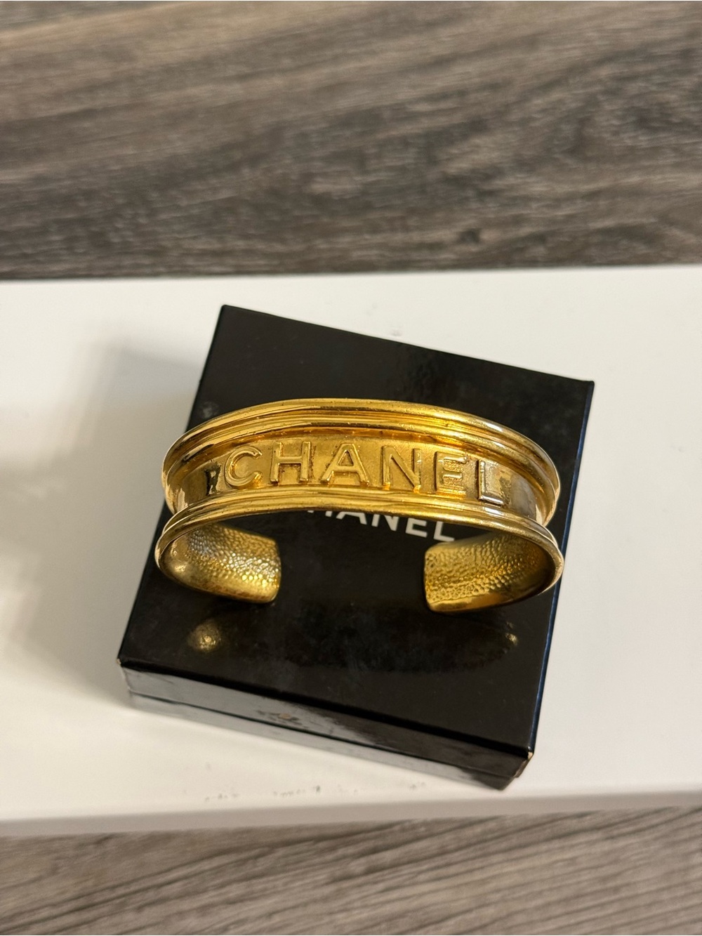 CHANEL Vintage Gold Letters Cuff Bracelet, 1996